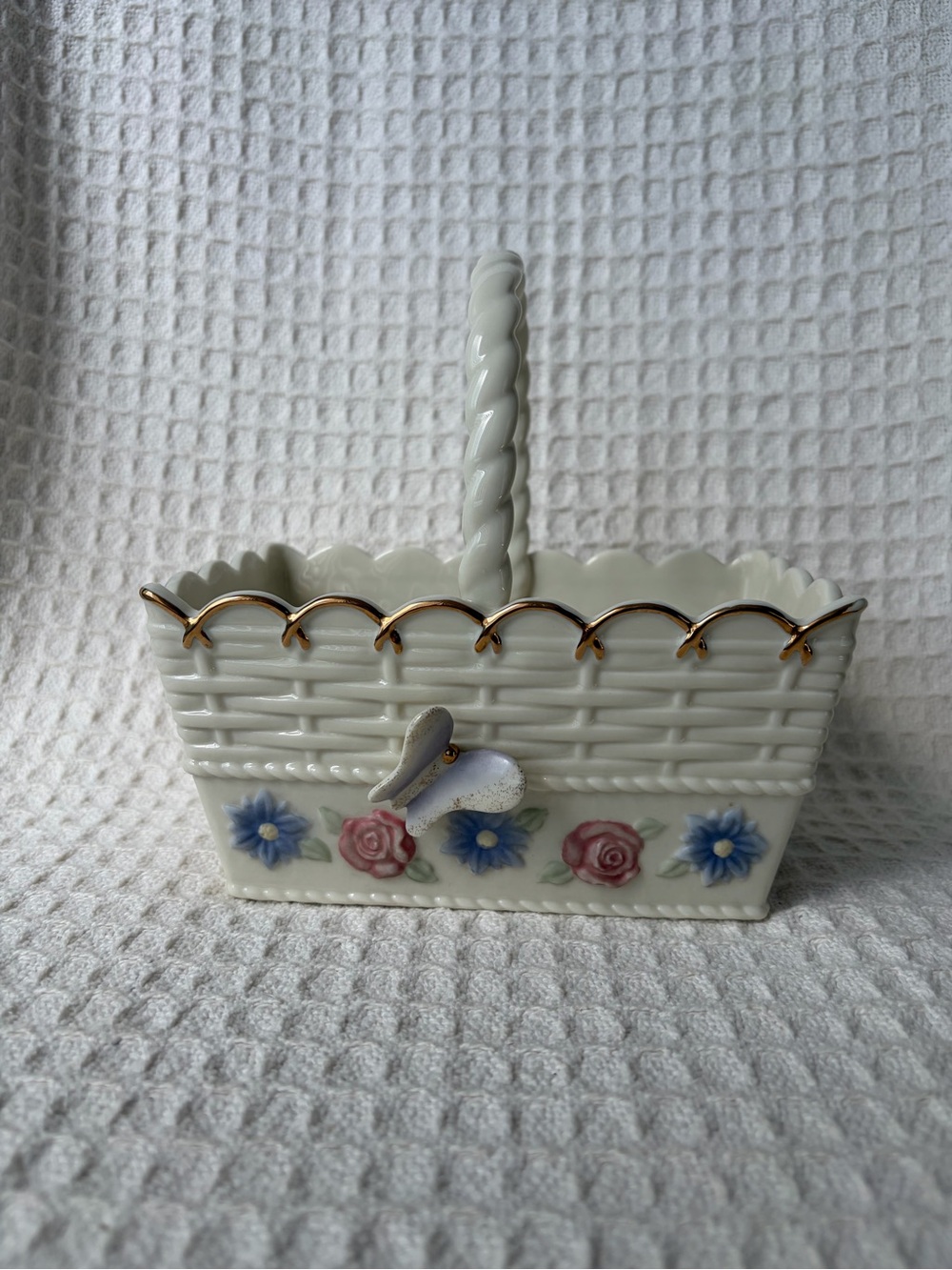 Vintage Lenox Basket Of Blooms Porcelain Basket With 24K Gold Trim & Butterfly